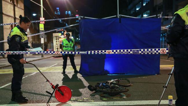 A food delivery driver was hit by a truck and killed in Surry Hills on Monday. Picture: Justin Lloyd