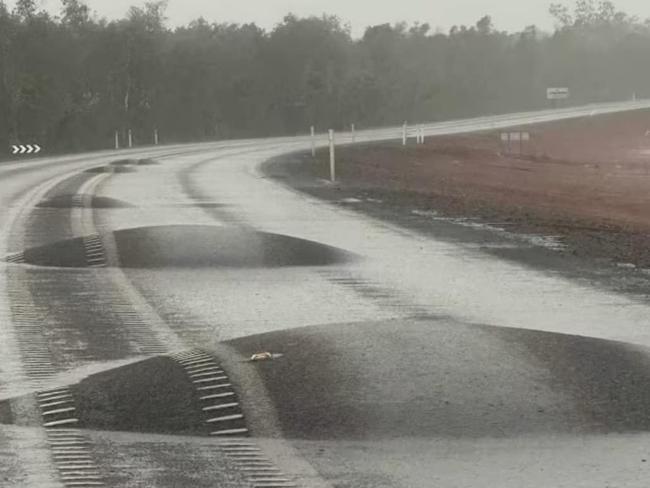 Road damage caused by tropical cyclone Megan. Picture: Bureau of Meteorology / Facebook