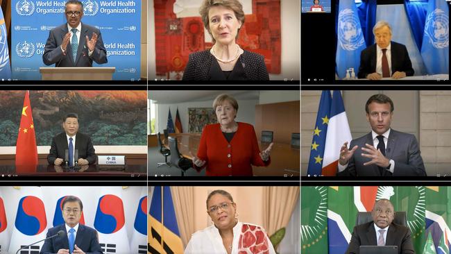 Video grabs from the virtual meeting this week of the WHO’s World Health Assembly. Picture: AFP