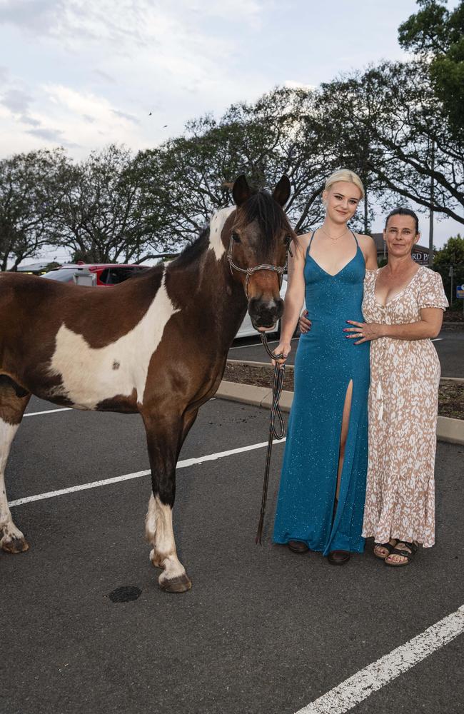 Graduate Caoilainn Finn with her mum Courtney Finn and Murphy at The Industry School formal at Clifford Park Racecourse, Tuesday, November 12, 2024. Picture: Kevin Farmer