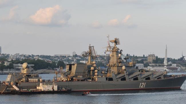 The Moskva, a Russian warship in the Black Sea, was "seriously damaged" by an ammunition explosion, Russian state media said. Picture: AFP