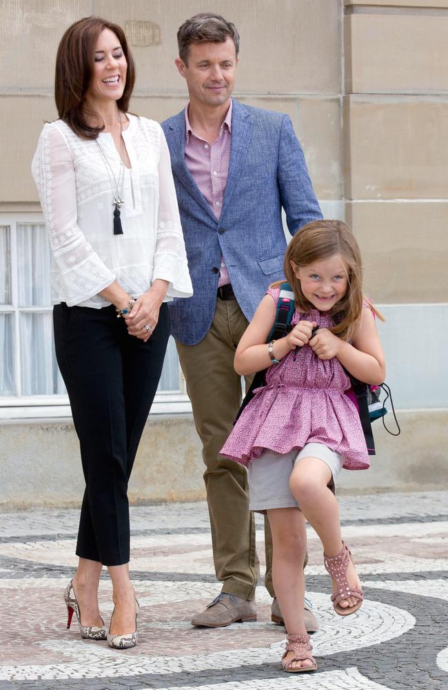 A cheeky Princess Isabella gets ready for her first day at Tranegard School in 2013. Picture: Julian Parker/UK Press via Getty Images