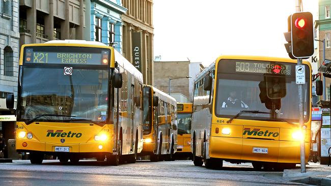 Hobart mayor Anna Reynolds and Glenorchy mayor Kristie Johnston are this month ditching car travel in favour of public transport to encourage the uptake of bus travel. Picture: SAM ROSEWARNE.