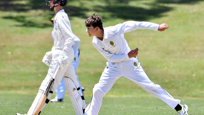 St Laurence's College bowler Xavier Santos bowling earlier in his AIC First XI career. This season is his fourth. Picture, John Gass