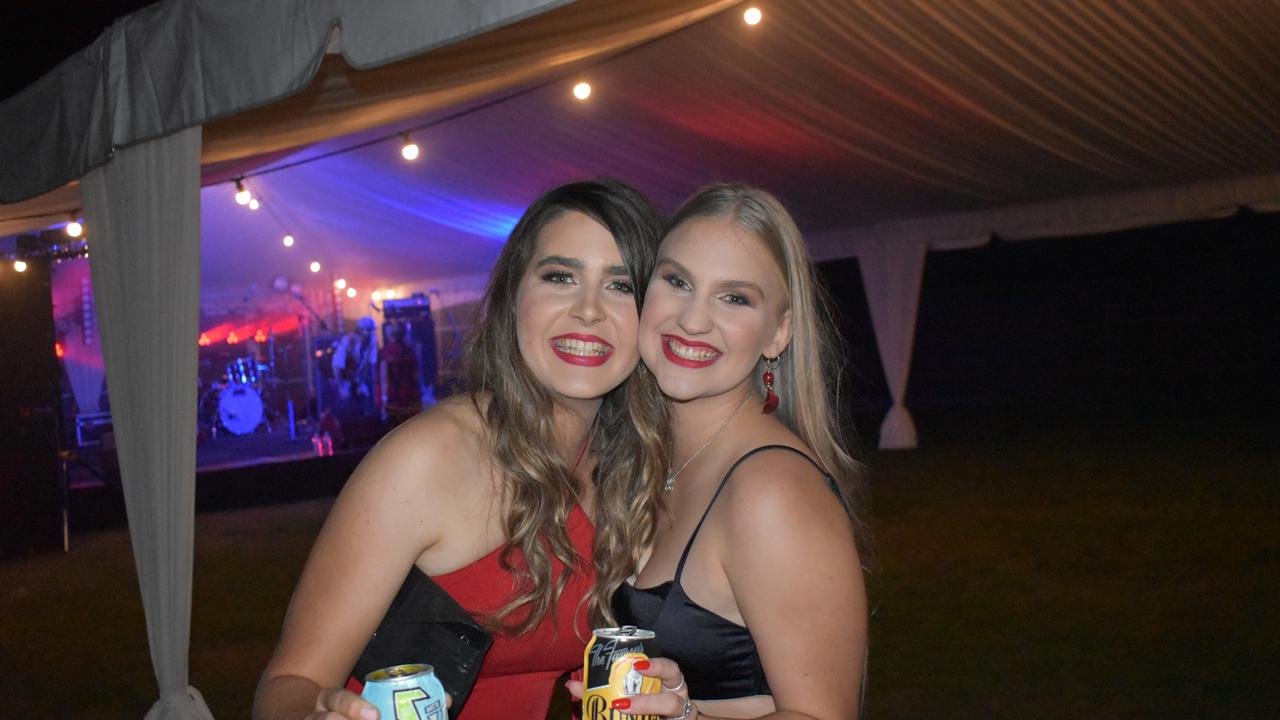 Katie Morrow and Grace Algate of Mirani at the 2021 Proserpine Show Ball. Picture: Kirra Grimes.