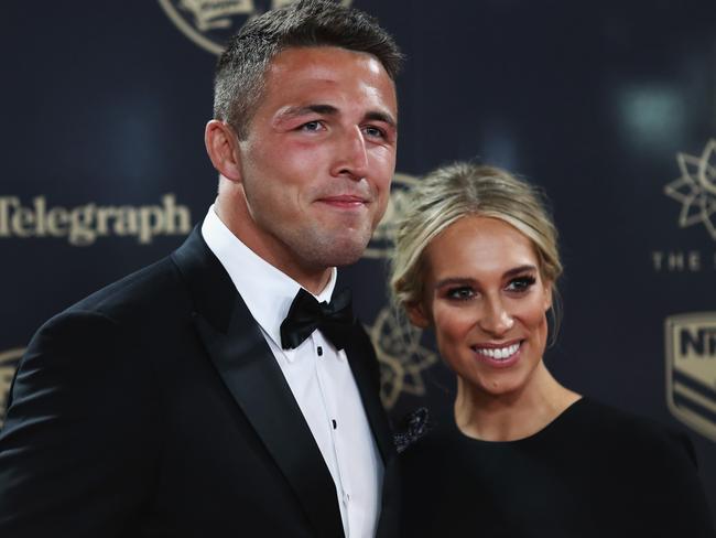 Sam Burgess and Phoebe at the 2016 Dally M Awards. Picture: Ryan Pierse/Getty