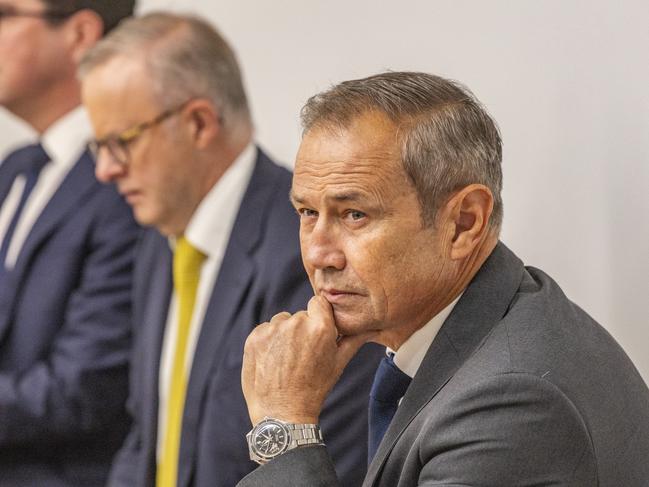 PERTH, AUSTRALIA. NewsWire Photos. 27 JANUARY 2025;Prime Minister Anthony Albanese and Premier Roger Cook at a private meeting with the Jewish community following the Holocaust Memorial in Yokine on Monday morning. Picture: POOL / NewsWire / Kelsey Reid