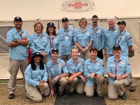 Nurse Rachel Macfarlane (bottom right) with the medical team at the Batemans Bay field hospital following the January, 2020 bushfires on the far south coast.