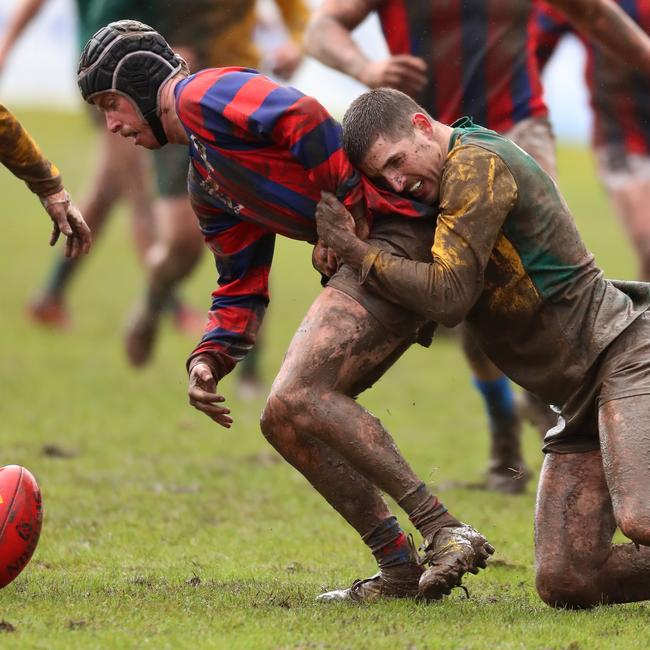 Hepburn’s Izaac Grant is tackled without the ball.