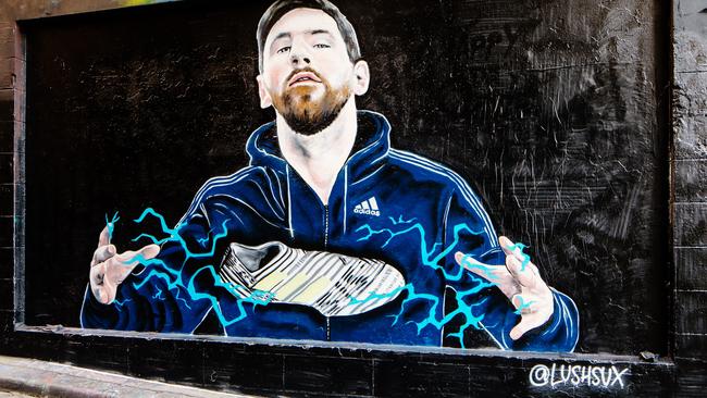 Melbourne artist Lushsux has created a tribute to Lionel Messi in Hosier Lane in celebration of his arrival in Melbourne. Source: Supplied