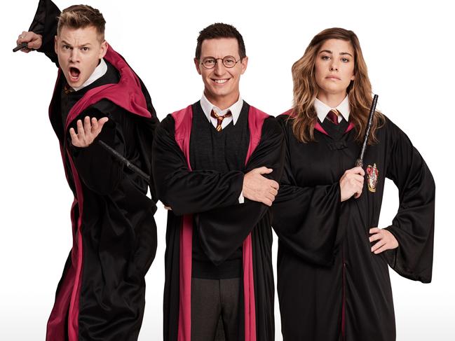 Joel Creasey, Rove McManus and Brooke Satchwell star in Channel 10 movie quiz show Show Me the Movie!