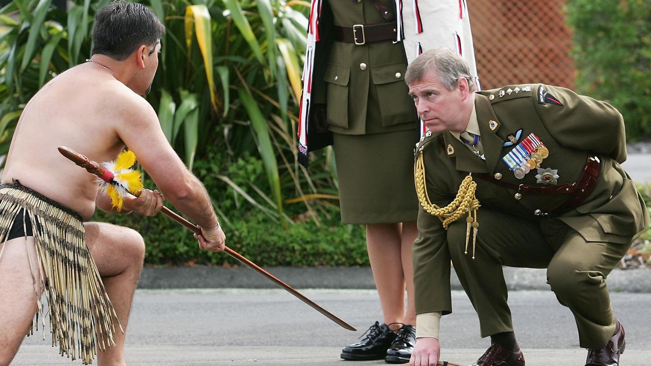 Prince Andrew, Duke of York accepts a challenge from a Maori warrior, in 2007 in one of the royal duties he will no longer be involved in. Picture: Marty Melville/Getty Images