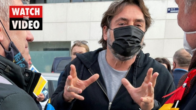 Actor Javier Bardem protests outside Russian embassy