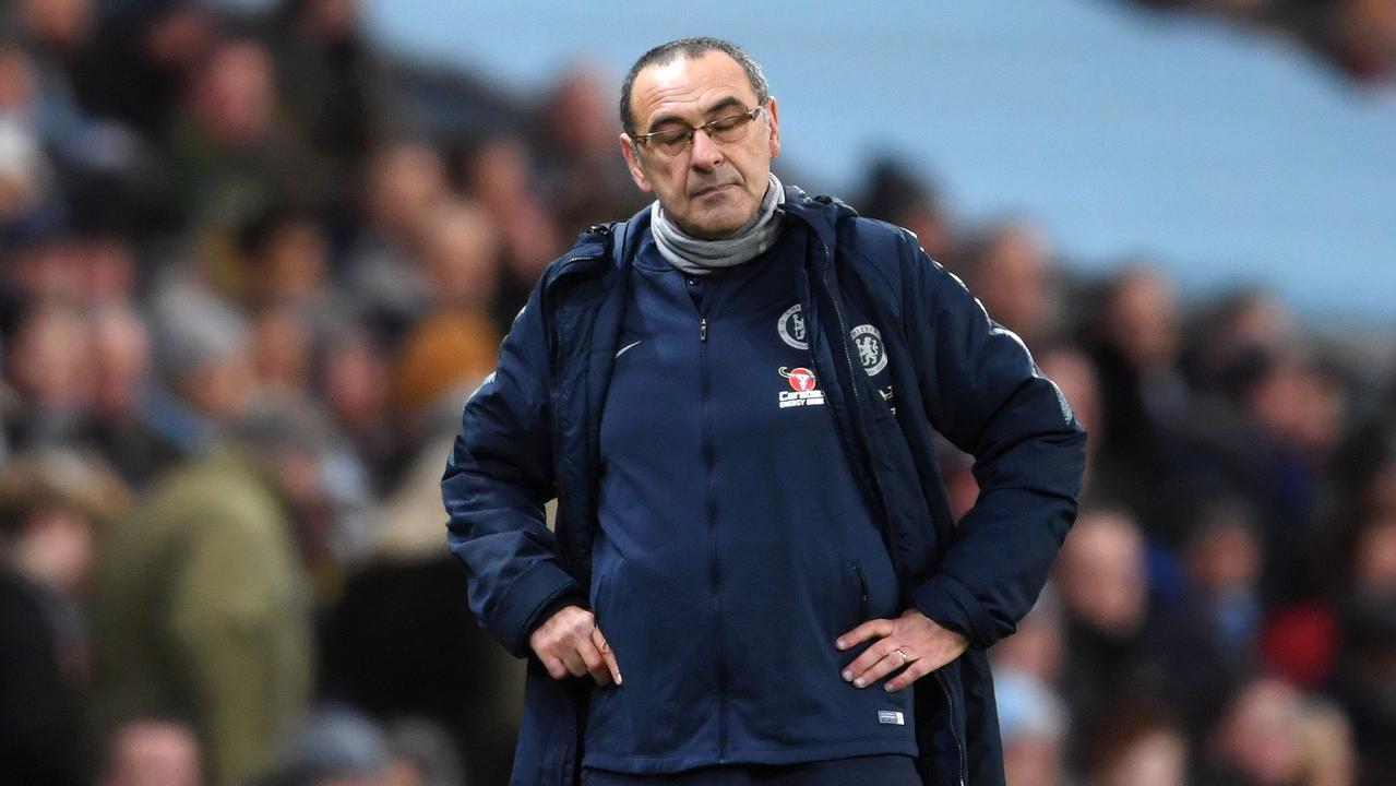 Maurizio Sarri, Manager of Chelsea looks dejected