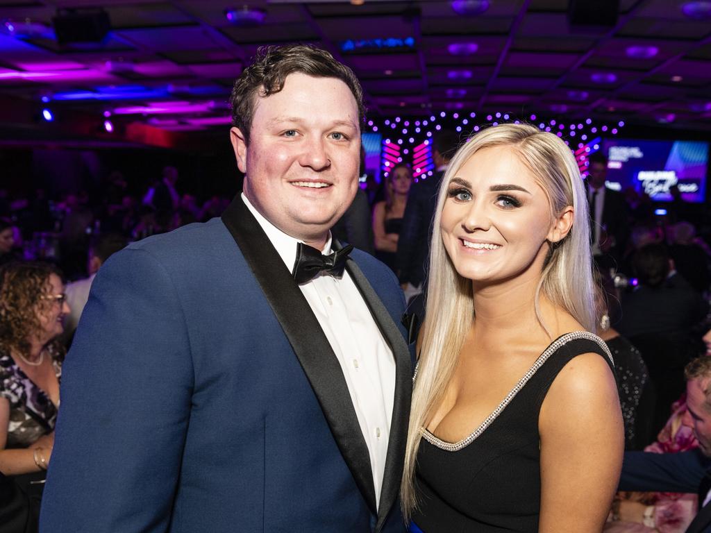 Kyle Fien and Emma Blacka of Kyle Fien Builders at the Downs and Western Housing and Construction Awards at Rumours International, Friday, July 22, 2022. Picture: Kevin Farmer