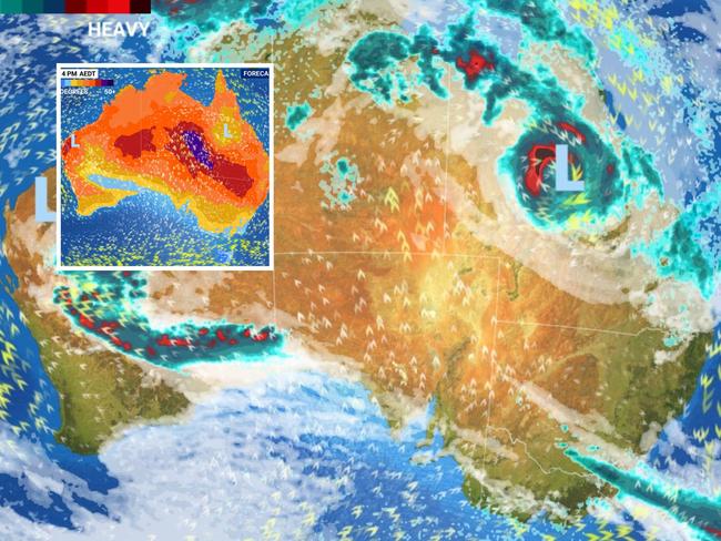 Australia Day weather: Cyclone Kirrily and hot weather in store. Picture: Sky News Weather.