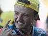 LE MANS, FRANCE - MAY 18: Jack Miller of Australia and Red Bull KTM Ajo celebrates under the podium the victory at the end of the Moto3 race during the MotoGp Of France - Race on May 18, 2014 in Le Mans, France. (Photo by Mirco Lazzari gp/Getty Images)