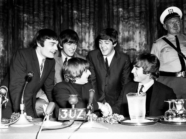 June 14, 1964: The Beatles with stand-in drummer Jimmie Nicol at their Melbourne press conference. Picture: Laurie Richards./Supplied