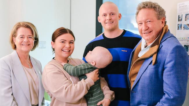 Reid Nicholls with (from left) Nicola Forrest, mum Jade, dad Jeremy and Andrew “Twiggy” Forrest. Picture: Supplied