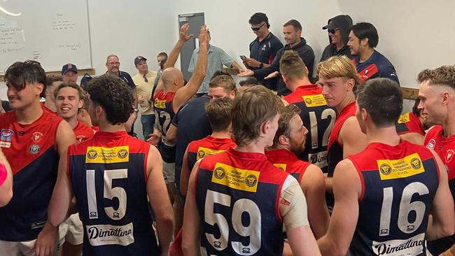 Bentleigh players in the rooms. Picture: Bentleigh Football Netball Club Facebook.