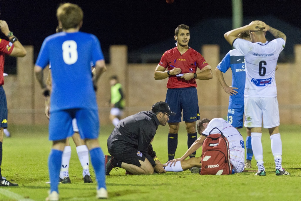 South West Queensland Thunder against Magpies Crusaders in NPL Queensland men round five football at Clive Berghofer Stadium, Saturday, March 2, 2019. Picture: Kevin Farmer