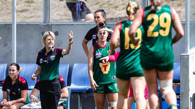 Jodie Clifford coached the Tasmania Devils to a win over SANFL team Norwood. The Devils may have to wait until 2028 to debut in the AFLW. Picture Solstice Digital