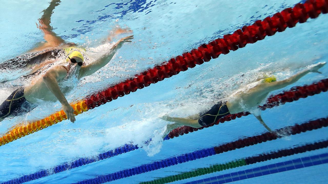 Jack McLoughlin of Australia and Mack Horton during the 1500m final.