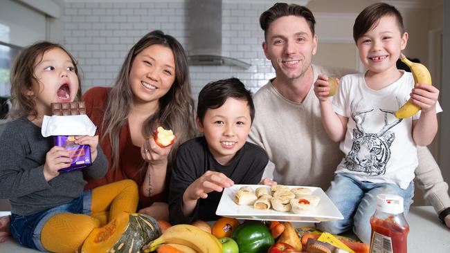 Tiffany and Daniel Salienko with children Nayla, 3, Aymerik, 9, and Taylan, 6. Picture: Sarah Matray