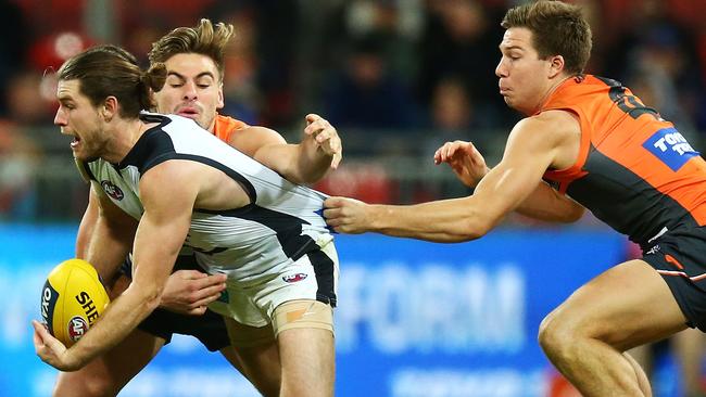 S Bryce Gibbs of Carlton in action against Greater Western Sydney. Picture: Mark Nolan (Getty Images)