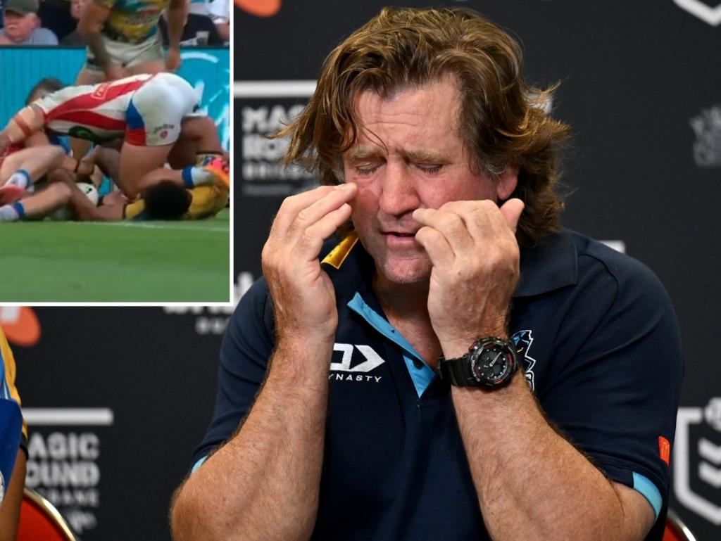 Des Hasler fumes at the decision to not award Brian Kelly a try.