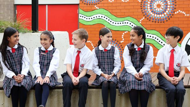 Riverbank Public School students (from left) Saajh, 11, Kayla, 12, Harrison, 12, Estella, 11, Rashi, 10, and Lucas, 11. Picture: Tim Hunter