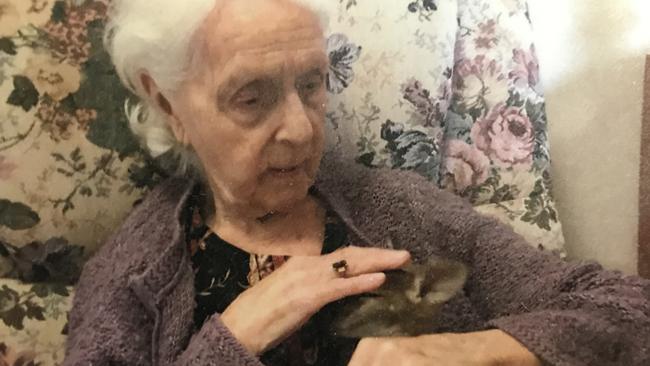 At the nursing home with a little joey brought in to visit her and other residents.