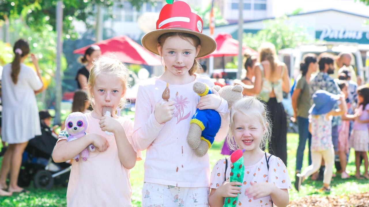 Alyssa, 6, Callie, 7, and Olivia Styles, 3, at the Teddy Bear’s Picnic on the Esplanade. Picture: Glenn Campbell