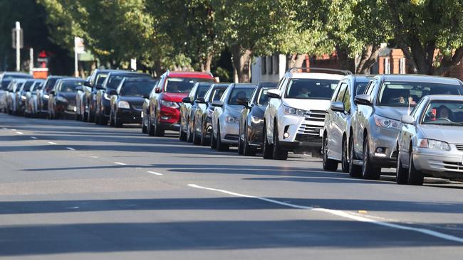 Long queues formed at the testing site in Childs Rd, Epping, on Wednesday. Picture: David Crosling