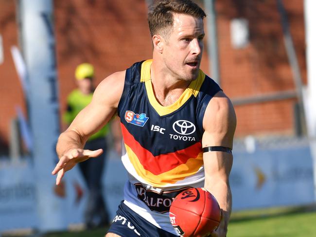 Back in the Crows colours: Matthew Wright in action at Prospect Oval against North Adelaide on June 1, 2019. Picture: AAP IMAGE/KERYN STEVENS