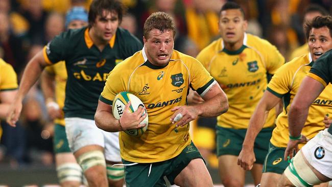 James Slipper of the Wallabies runs the ball during The Rugby Championship match between Australia and South Africa.