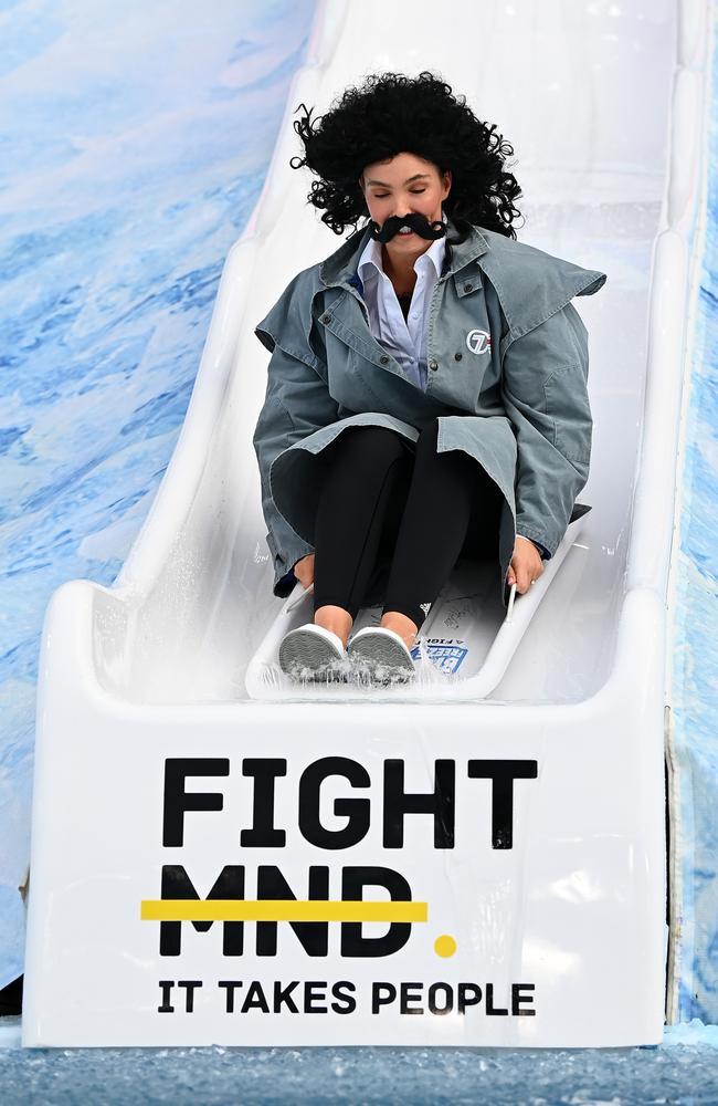 Abbey Holmes goes down the slide. Picture: Quinn Rooney/Getty Images