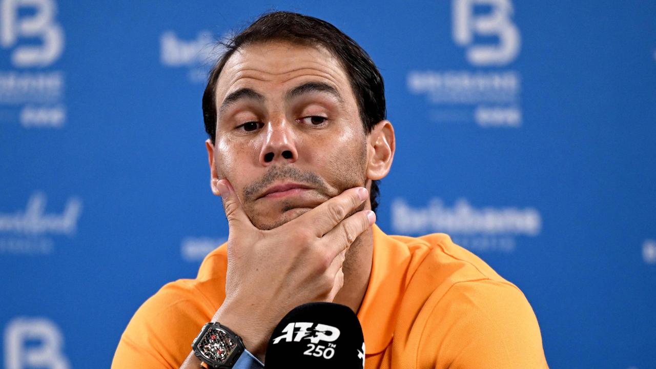 Spain's Rafael Nadal speaks during a press conference after his loss in his men's singles match against Jordan Thompson of Australia at the Brisbane International tennis tournament in Brisbane on January 5, 2024. (Photo by William WEST / AFP) / --IMAGE RESTRICTED TO EDITORIAL USE - STRICTLY NO COMMERCIAL USE--