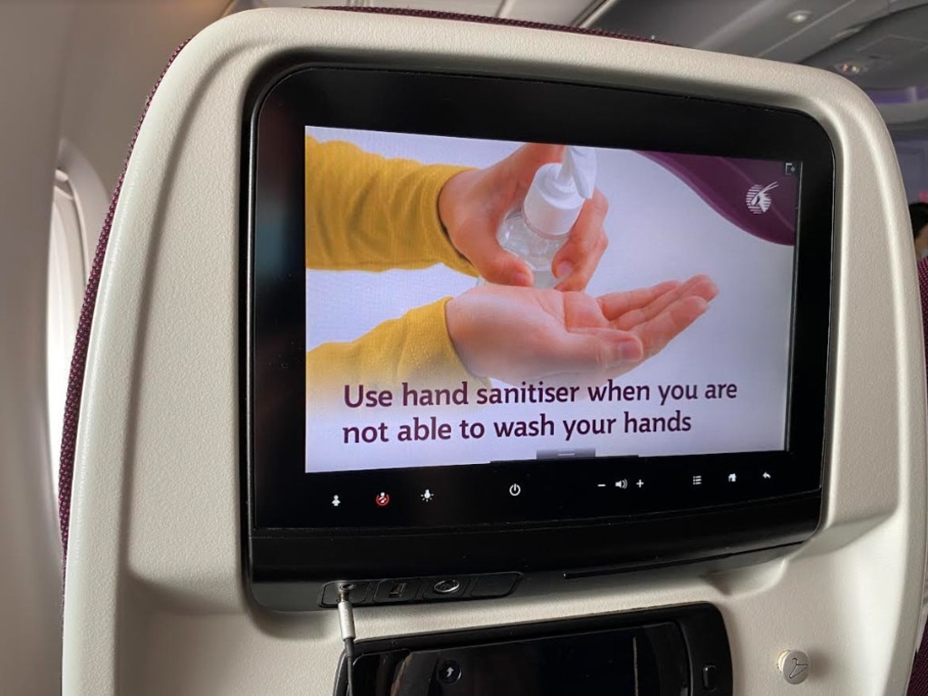 he health advice on this flight is literally in your face. Source: Supplied