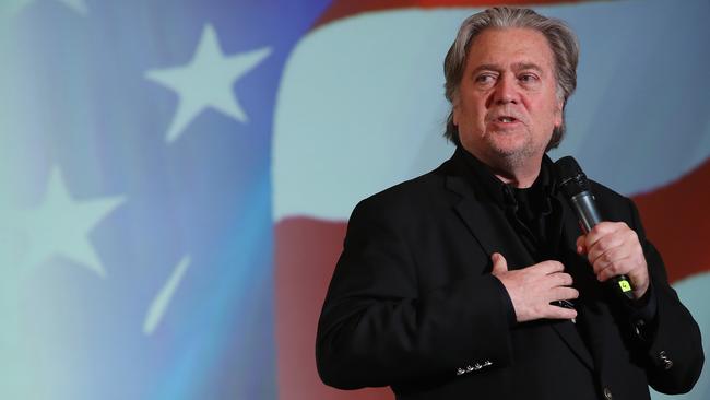 Steve Bannon, former White House Chief Strategist to US President Donald Trump, speaks at a debate in Prague, Czech Republic.