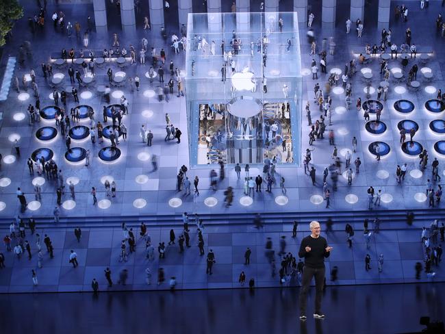 Apple CEO Tim Cook delivers the keynote address during an Apple special event on September 10, 2019 in Cupertino, California. Picture: AFP