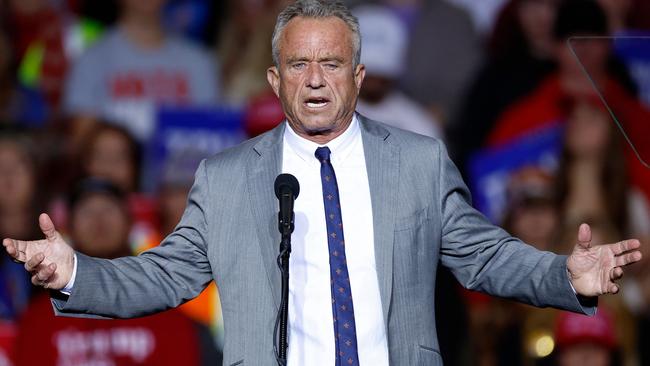 Former presidential candidate Robert. Kennedy Jr speaks at a Donald Trump campaign rally on November 1, 2024. (Photo by KAMIL KRZACZYNSKI / AFP)