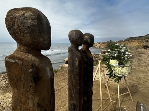 The statues stand in memory of Callum and Jake Robinson and their friend Carter, honouring lives that continue to inspire. Picture: Instagram