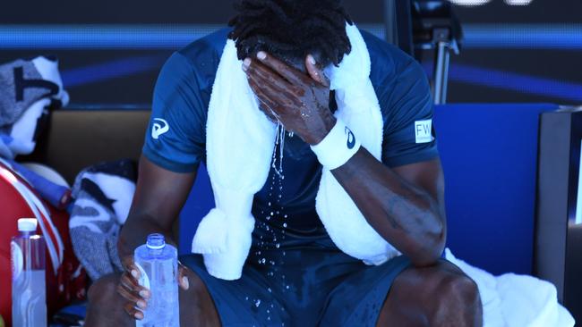 Gael Monfils tries to cool down.