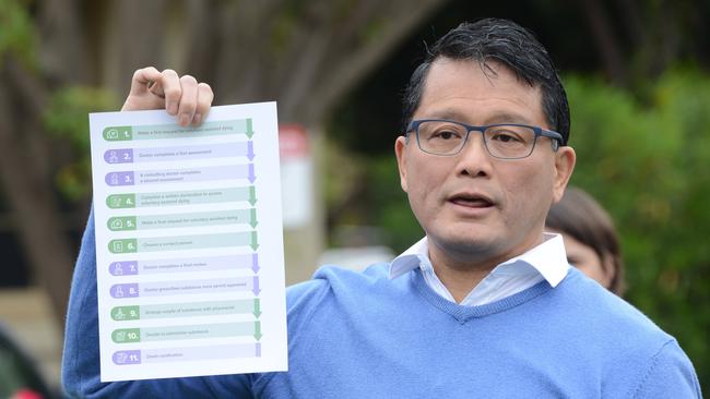 Dr Chris Moy holds a step-by-step guide to voluntary assisted dying at the Repat. Picture: Brenton Edwards