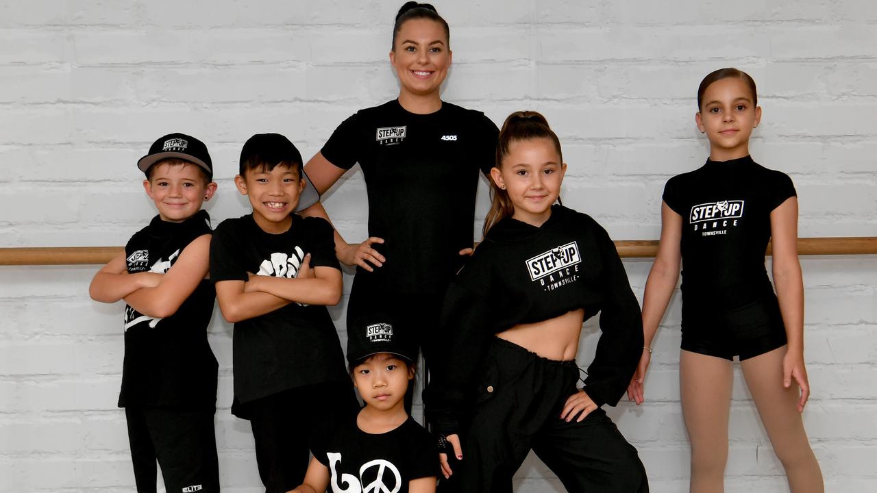 Sebastian Canning, 7, James Shi, 6, Joyes Shi, 6, Telissa Timpone, Natasha Canning, 9,and Ellamae Connolly, 10, from Step Up Dance. Picture: Evan Morgan