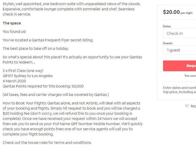 Qantas' secret listing for first class flights to LA.