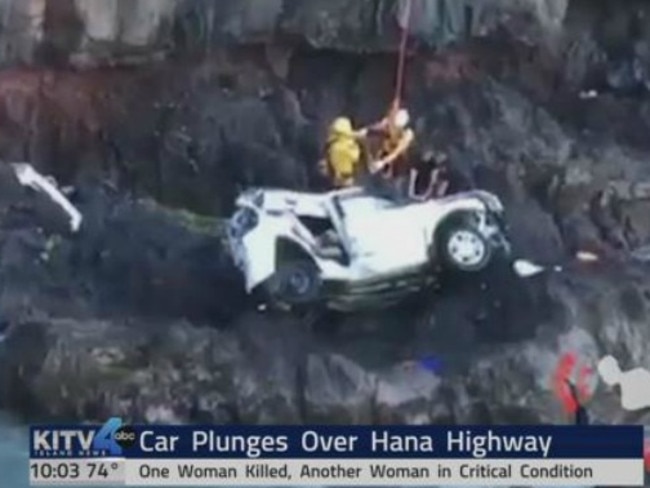The car the twins were driving in fell 60 metres off a cliff. Picture: KITV