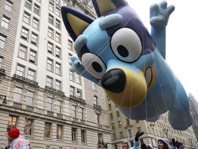 Parade participants are seen with the Bluey balloon during the 2024 Macy's Thanksgiving Day Parade in New York City. Picture: Getty Images