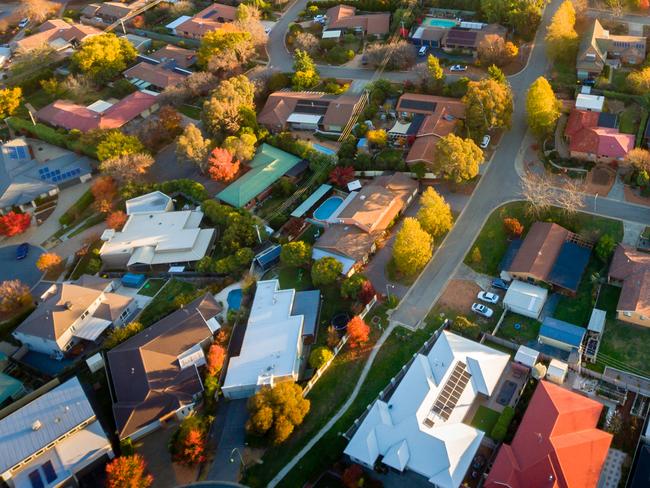 Typical Australian suburb from above in autumn